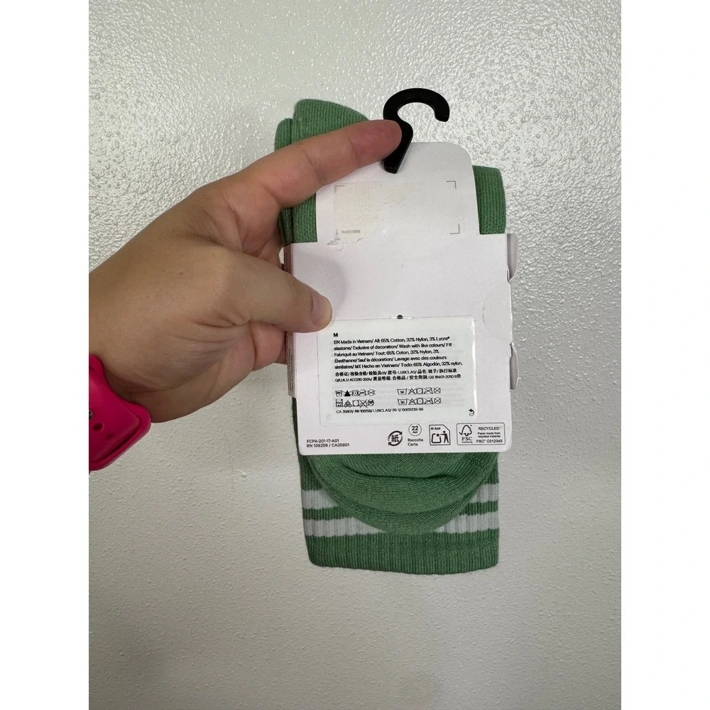 Lululemon Daily Essential Crew Socks Green White Striped Unisex Size M New